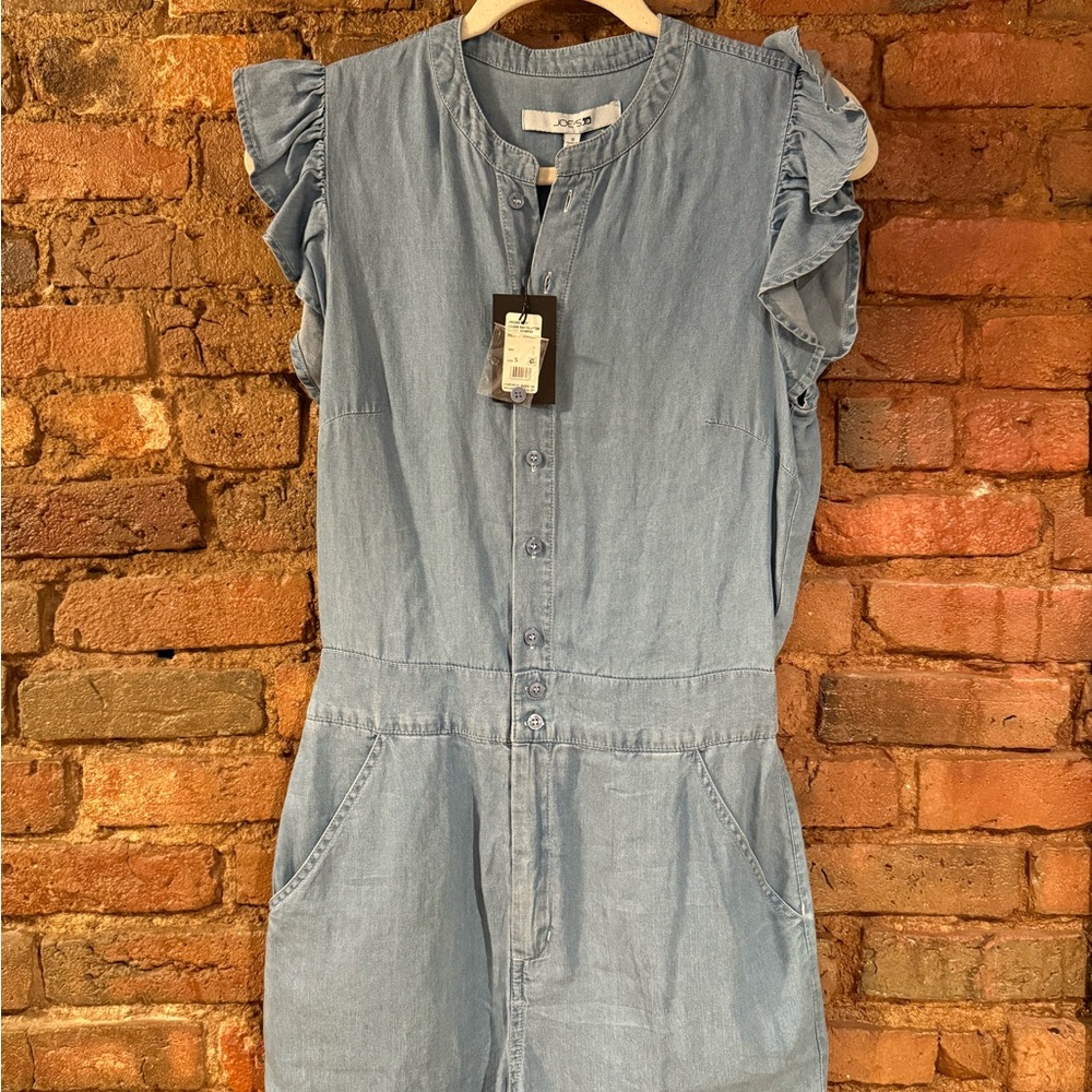Joes Denim Blue Ruffle Sleeve Button-Up romper size s